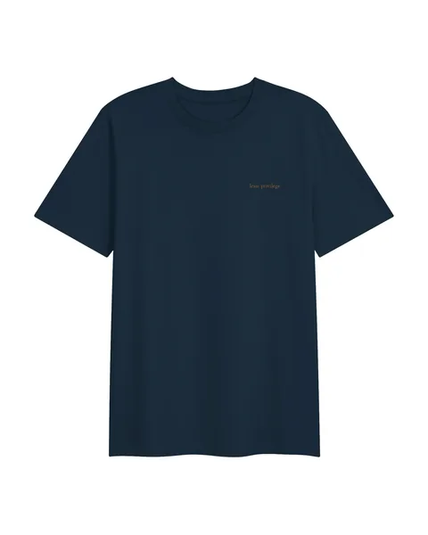 Least Privilege Tee, t-shirt bleu marine brodé « least privilege » en fil doré