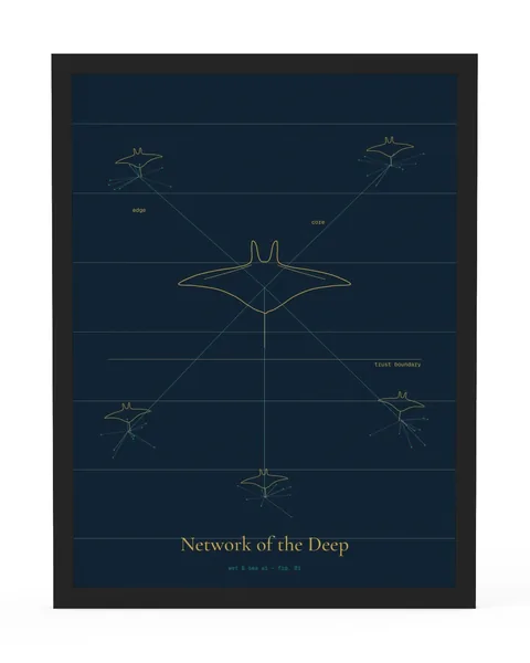 Poster Network of the Deep, raies manta reliées comme un réseau