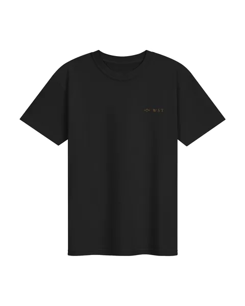 WST Tee, t-shirt noir au monogramme WST brodé en fil doré